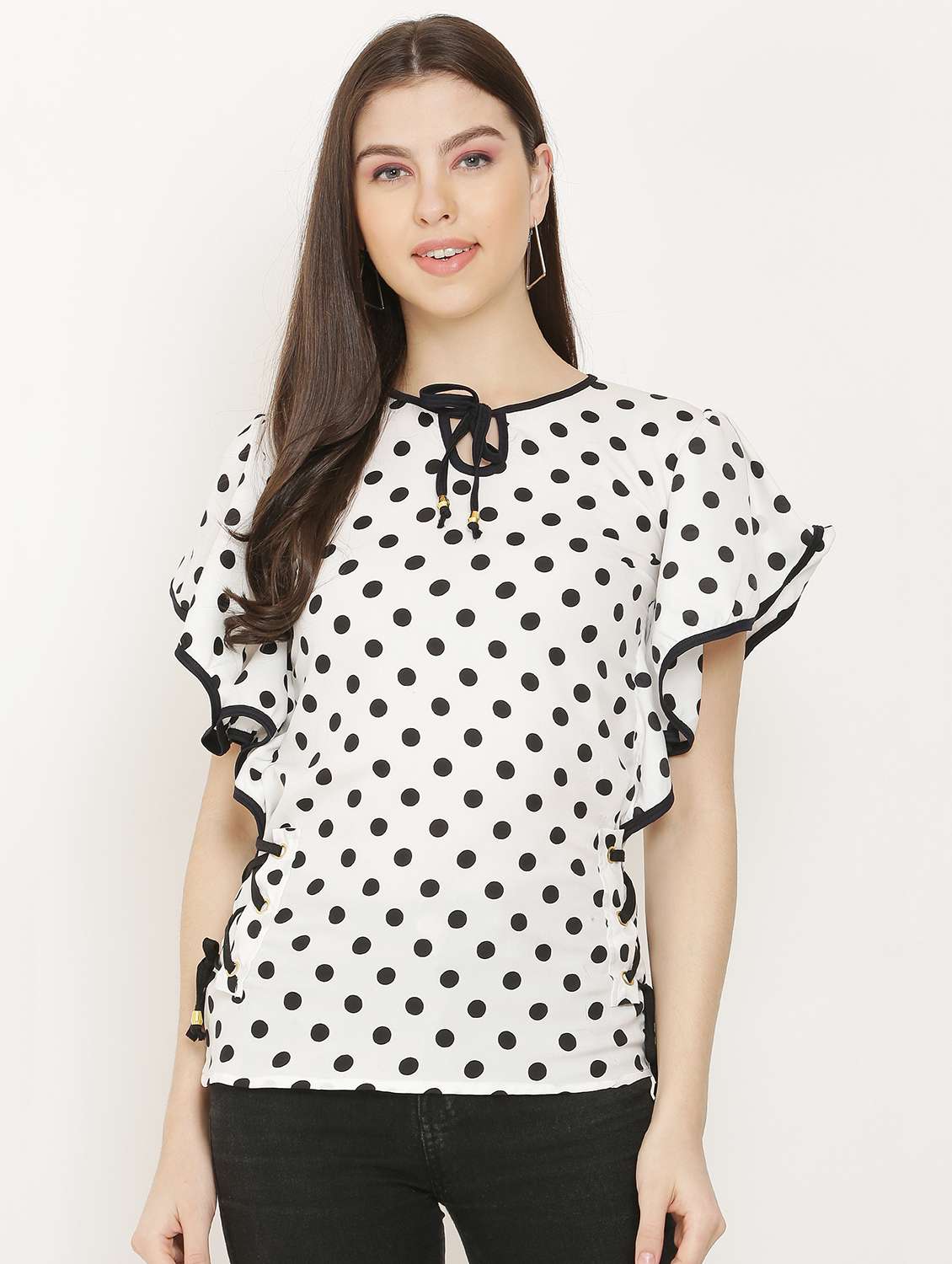tie front polka dot top 