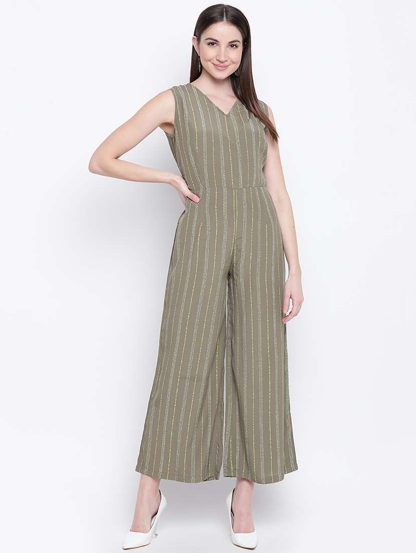 v-neck striped jumpsuit 