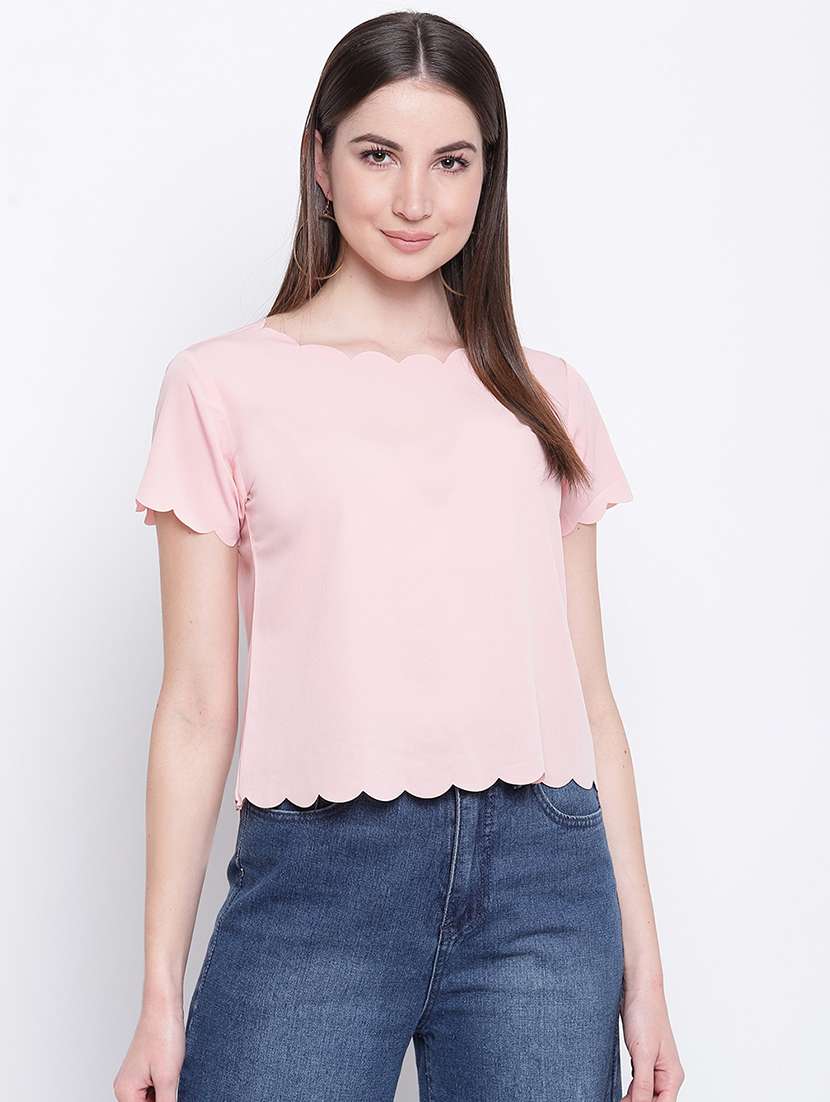 women's straight scalloped neck top