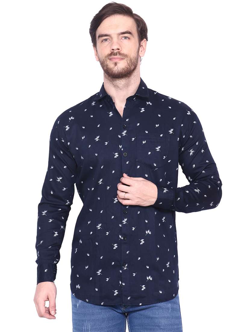 navy blue printed casual shirt