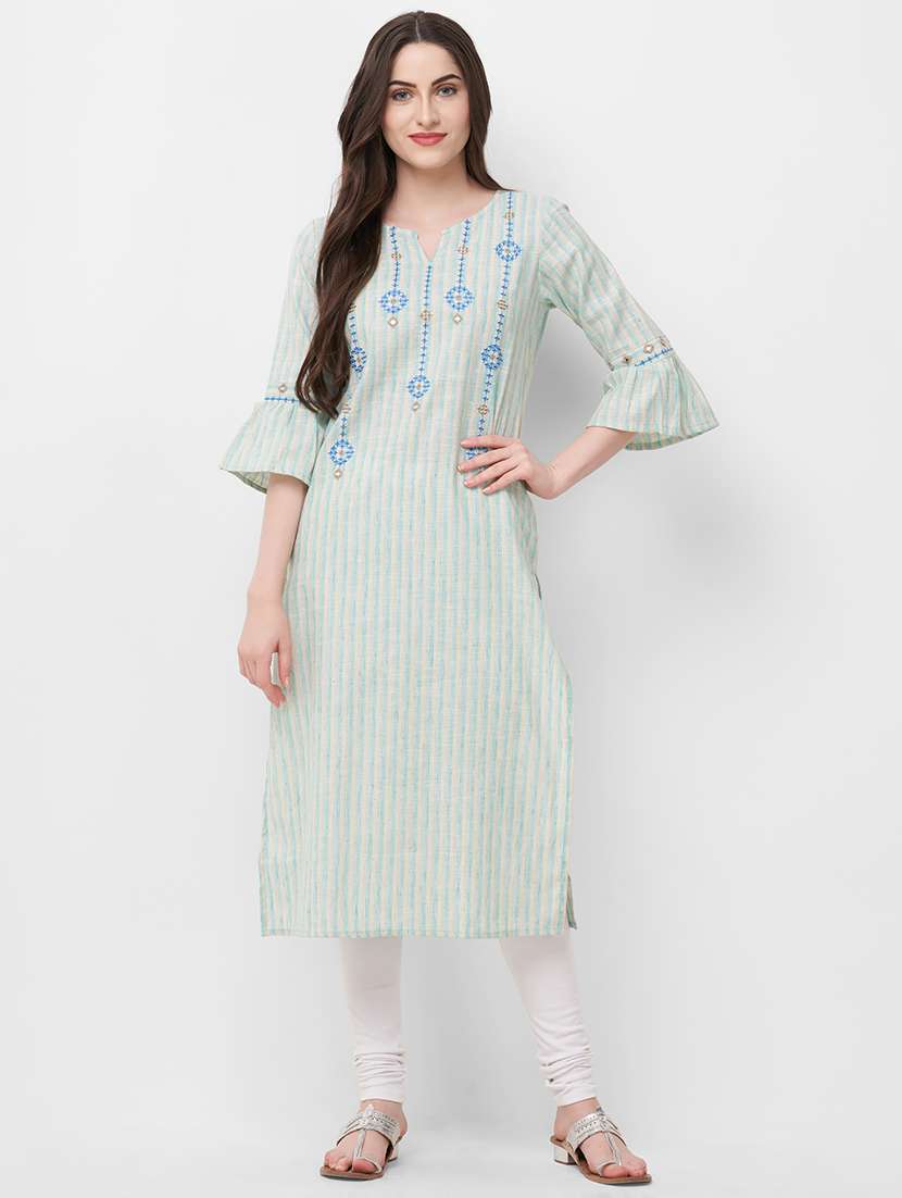 bell sleeves embroidered straight kurta