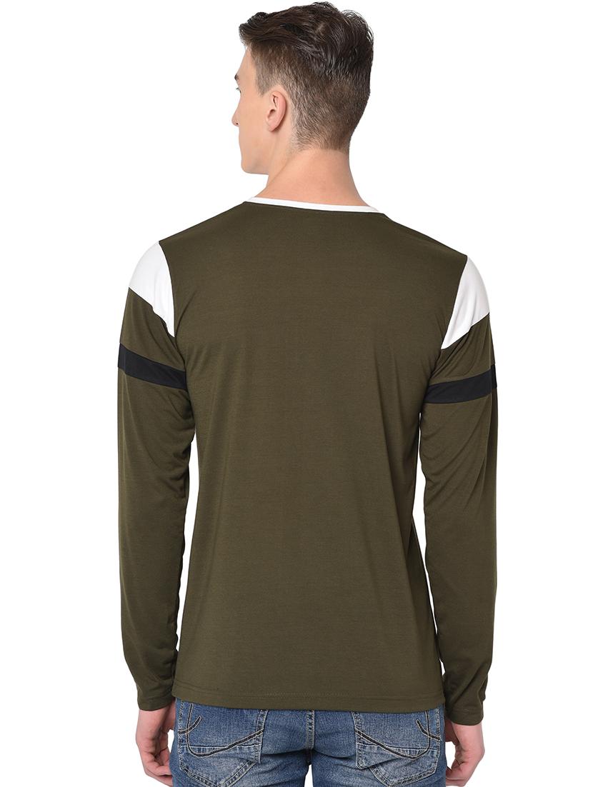 olive green color block cut & sew t-shirt - 16827597 - Standard Image - 2