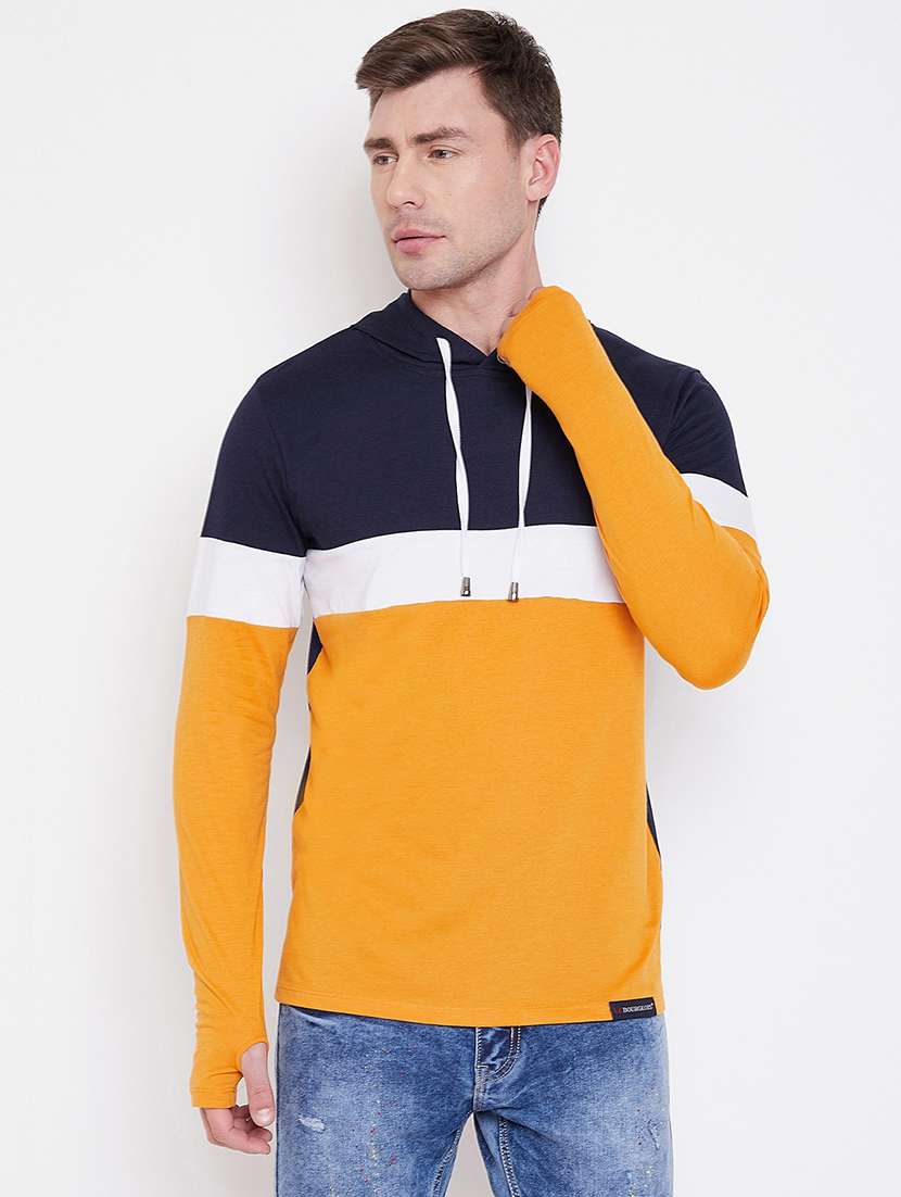 navy blue color block thumb hole t-shirt