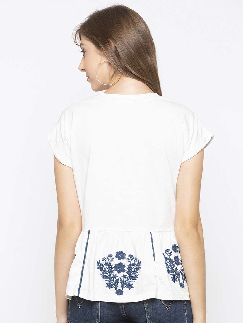 round neck embroidered top - 16828762 - Standard Image - 2