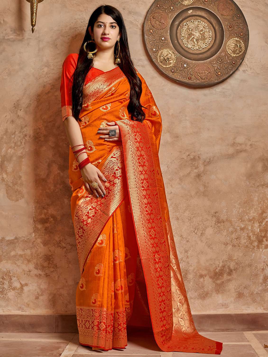 ethnic motif banarasi silk saree with blouse
