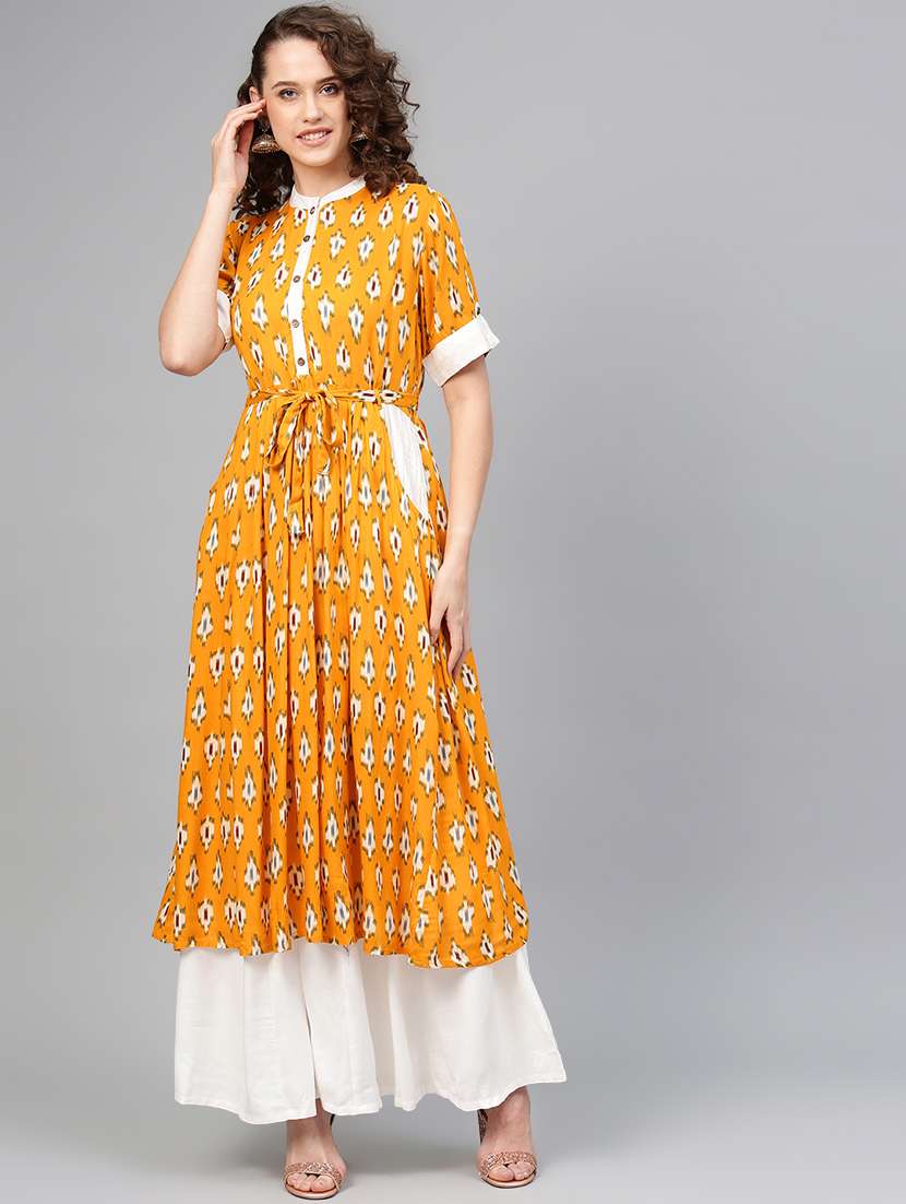 ikat print kurta skirt set