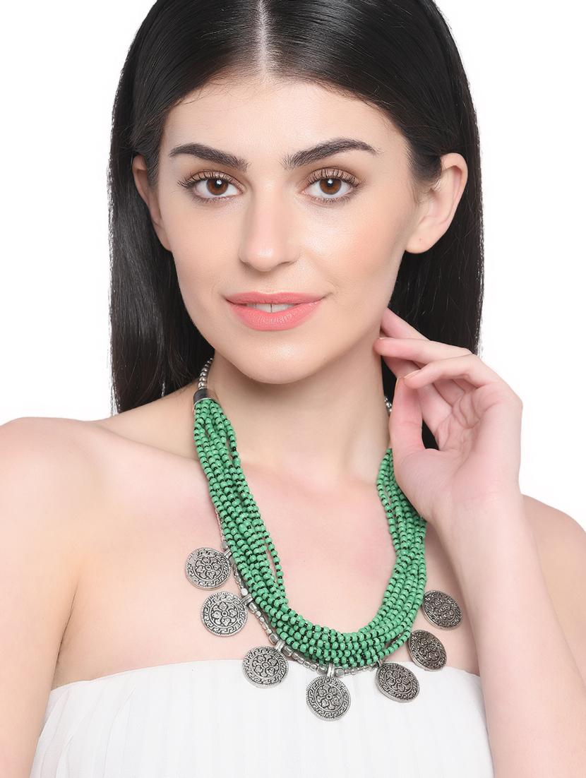 green metal long necklace - 16829875 - Standard Image - 2