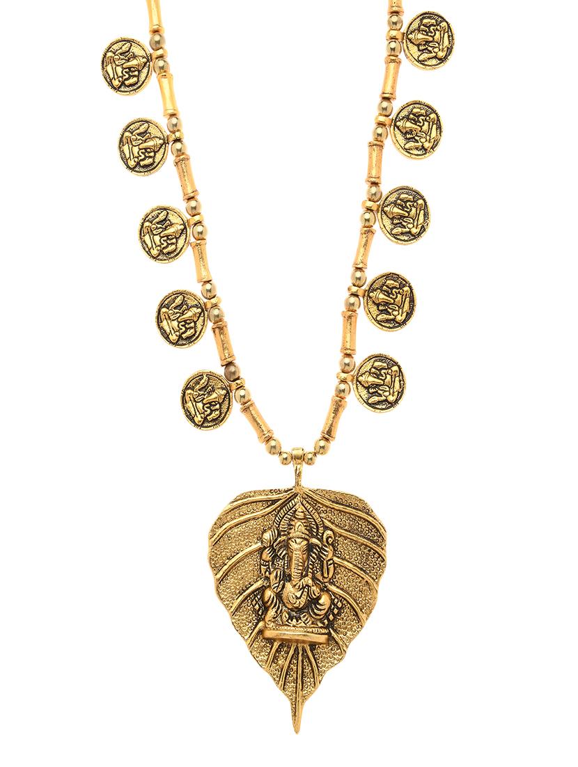 gold metal long necklace - 16829893 -  Zoom Image - 0