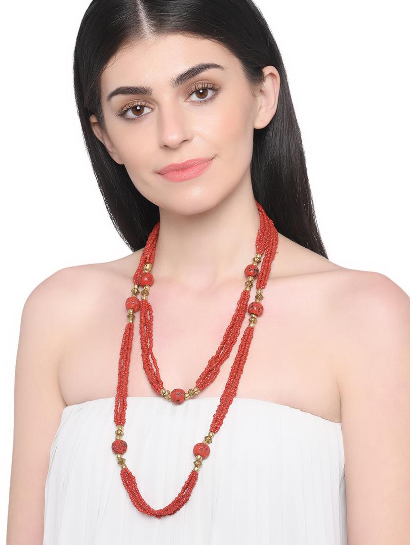 red metal long necklace - 16829907 - Standard Image - 2