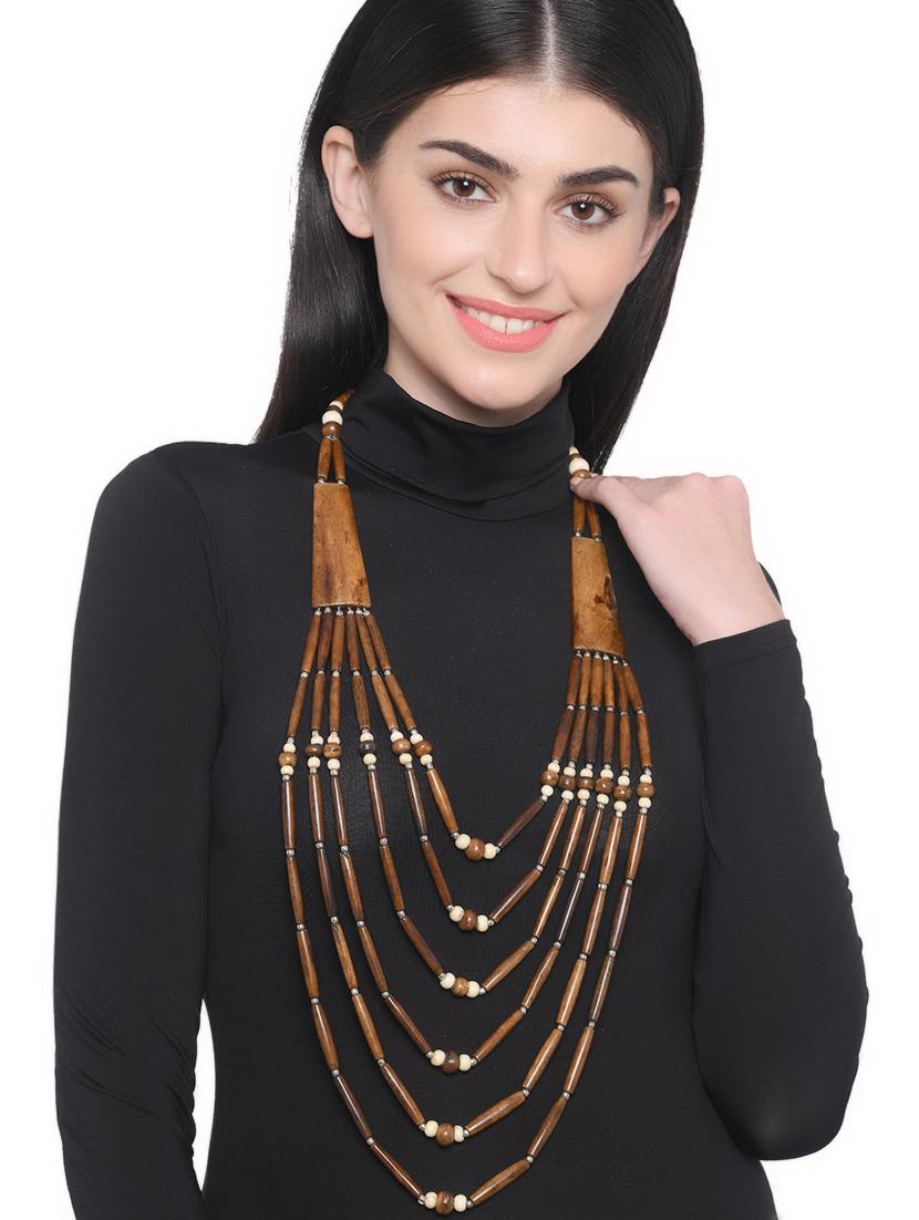 brown metal long necklace - 16829912 - Standard Image - 2