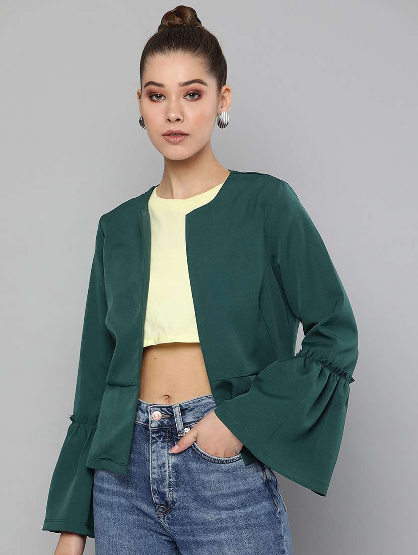 bell sleeved collarless jacket 