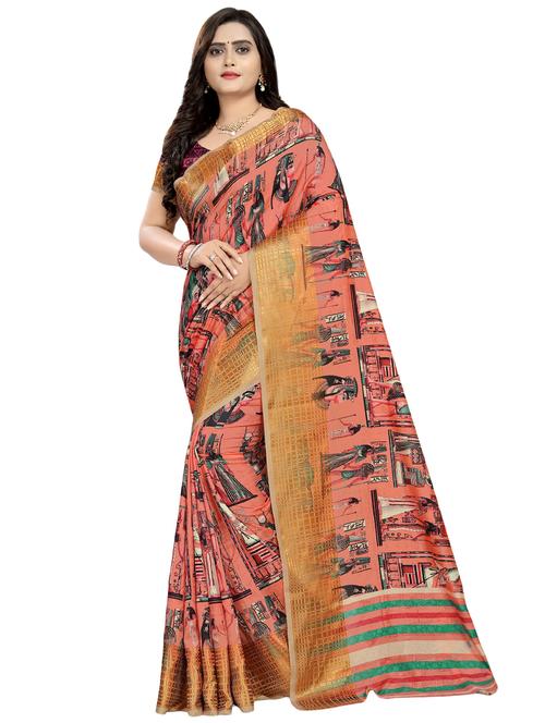 women's self design peach colored saree with blouse - 16832316 -  Standard Image - 0