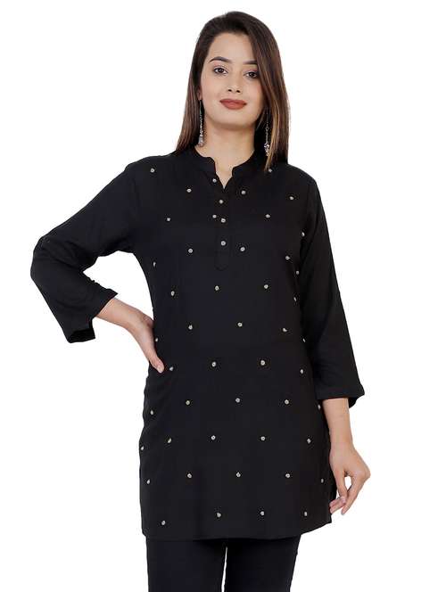 black embellished straight kurti - 16832841 -  Standard Image - 0