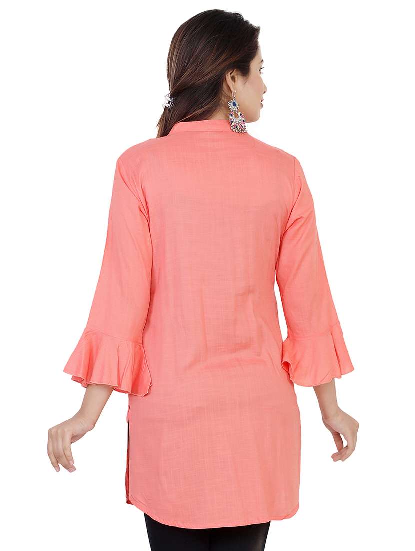 peach embellished straight kurti - 16832849 -  Standard Image - 2