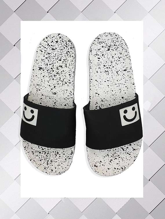 black rubber slip on flip flops