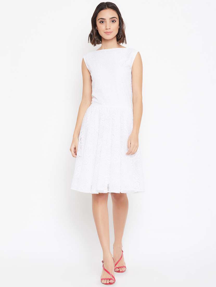 boat neck laced layered skater dress