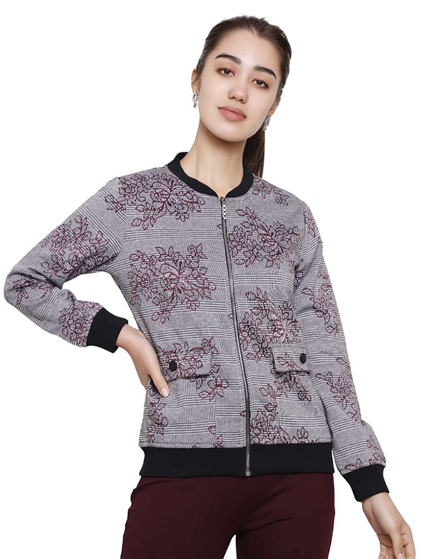 contrast ribbed checkered bomber jacket 