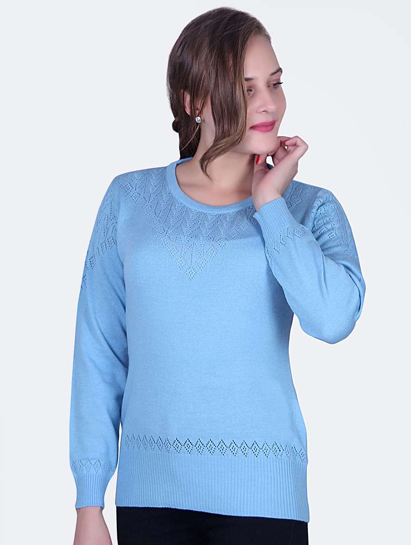 round neck perforated detail pullover 