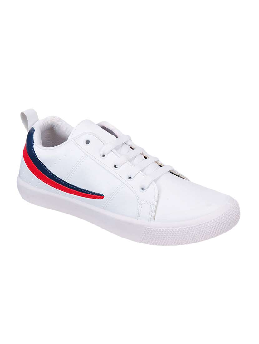 white leatherette lace up sneakers