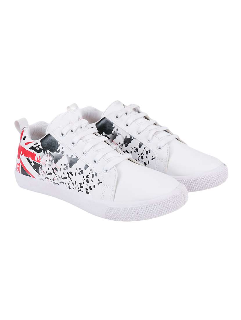white leatherette lace up sneakers - 16833849 -  Standard Image - 2