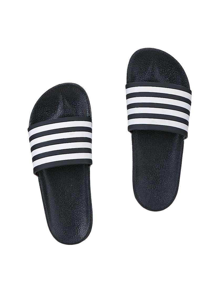 black rubber slip on flip flops