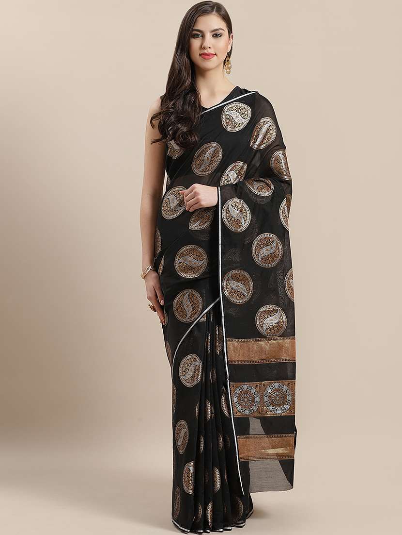 women's self design black colored saree with blouse
