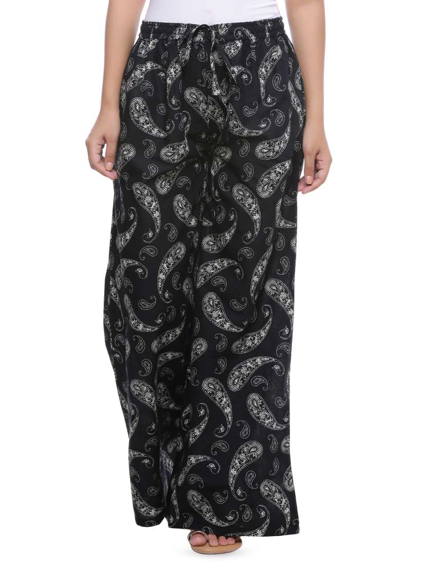 black printed straight palazzo