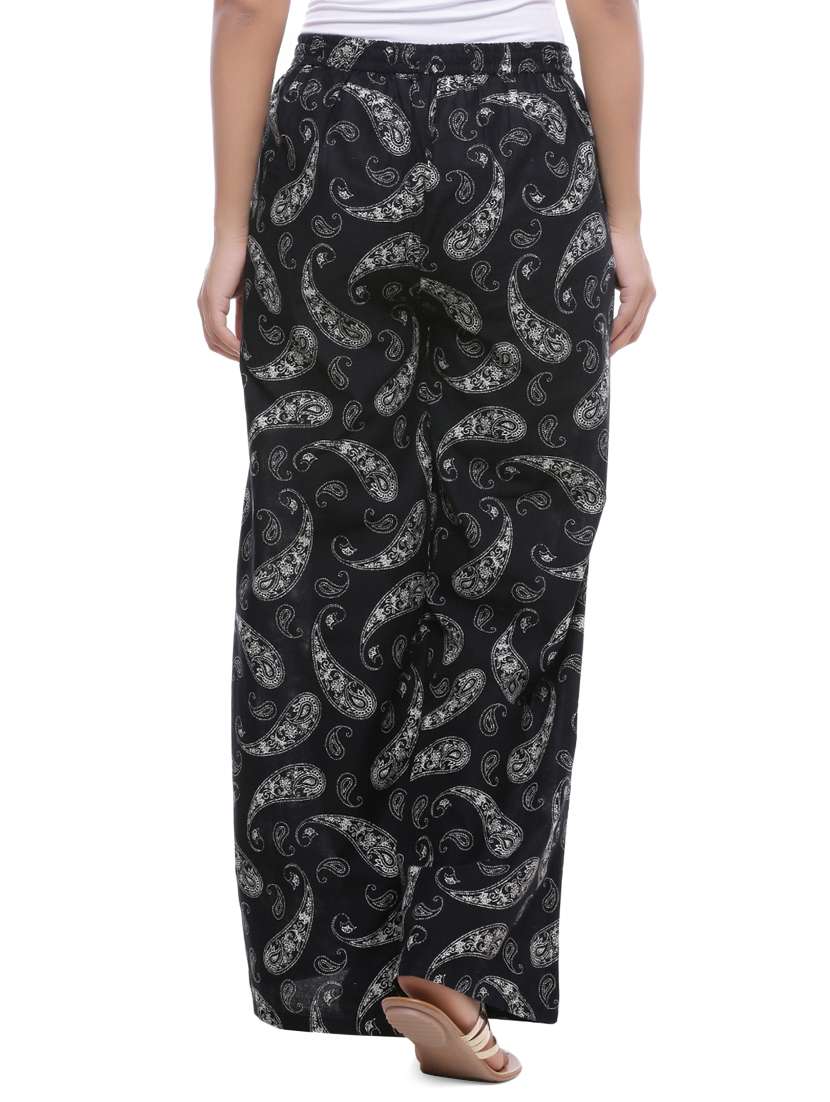 Black Printed Straight Palazzo - 16837175 -  Standard Image - 2