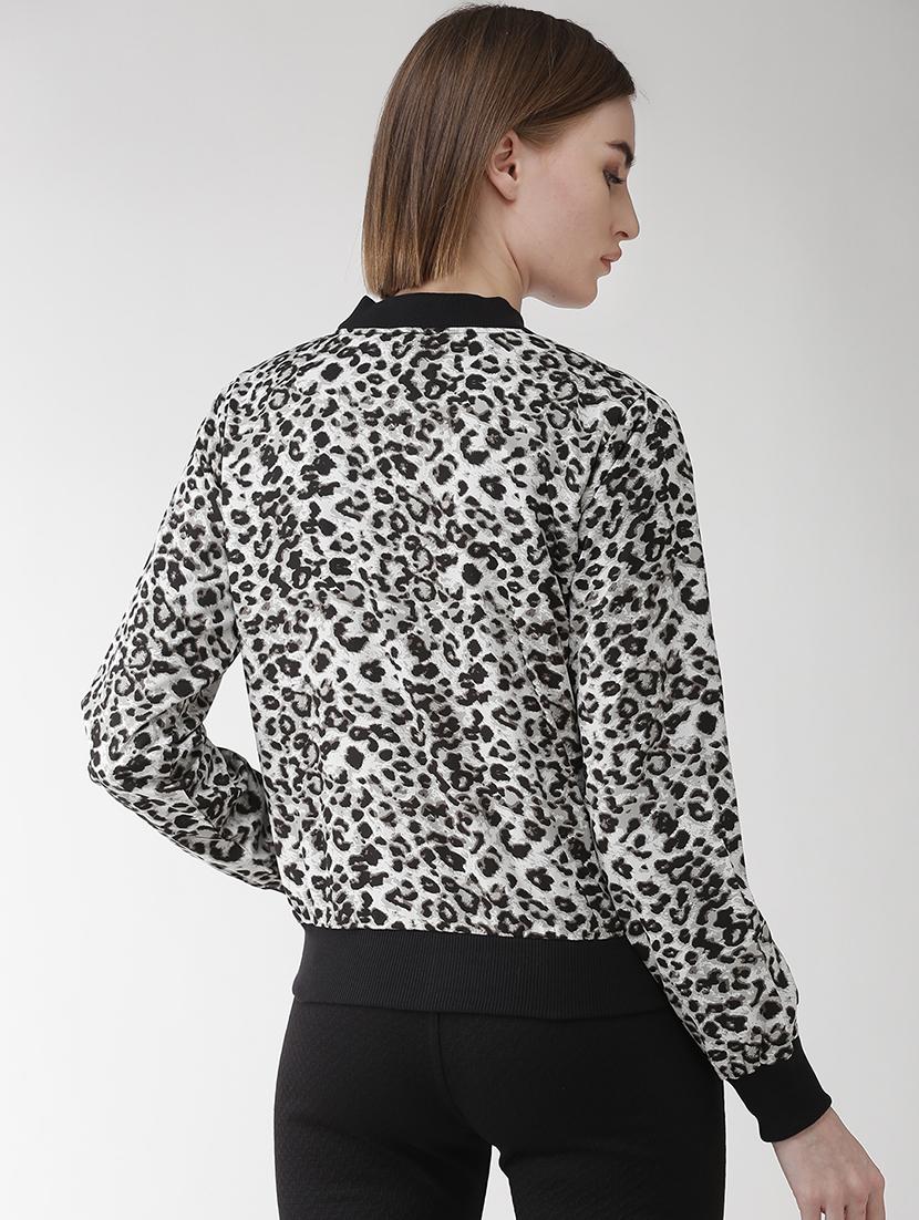 contrast ribbed animal print bomber jacket - 16838214 - Standard Image - 2