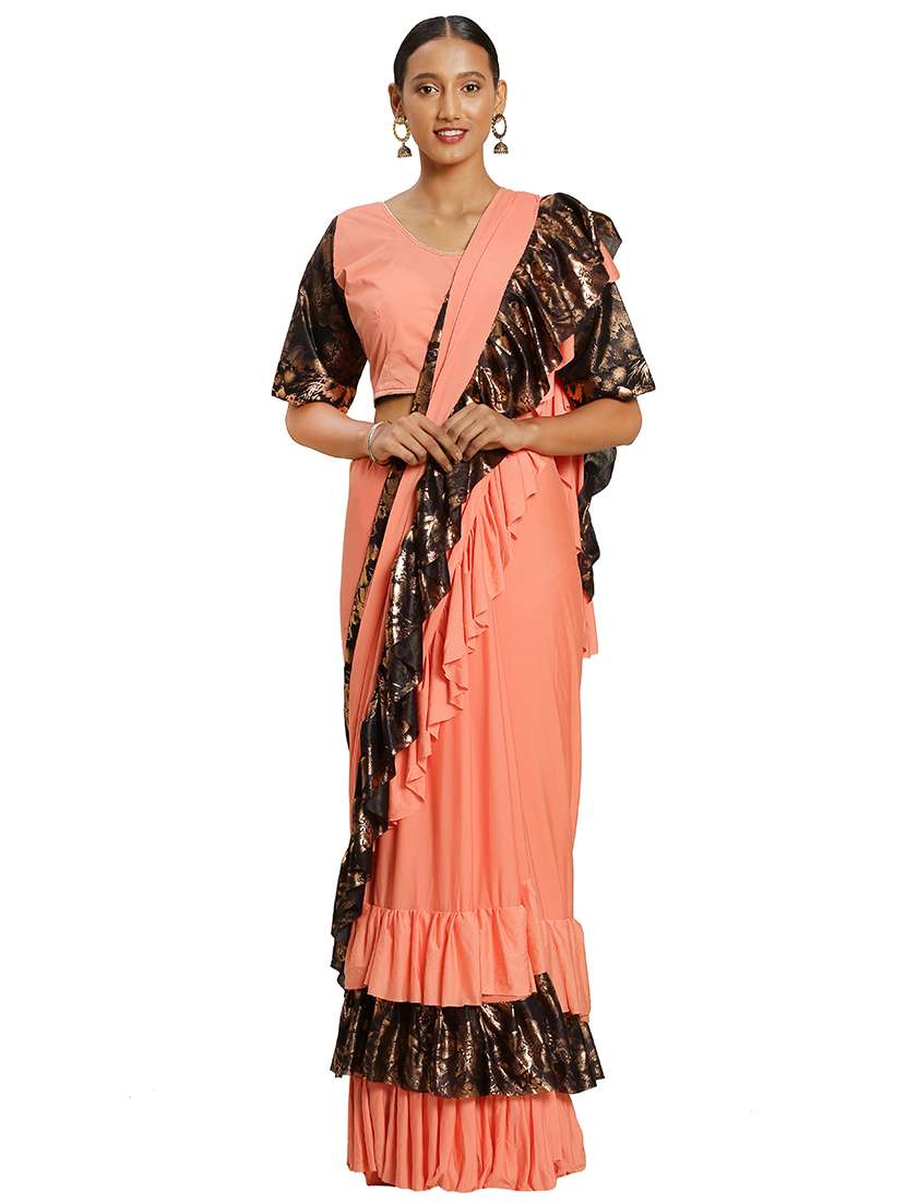solid ruffled saree  with blouse