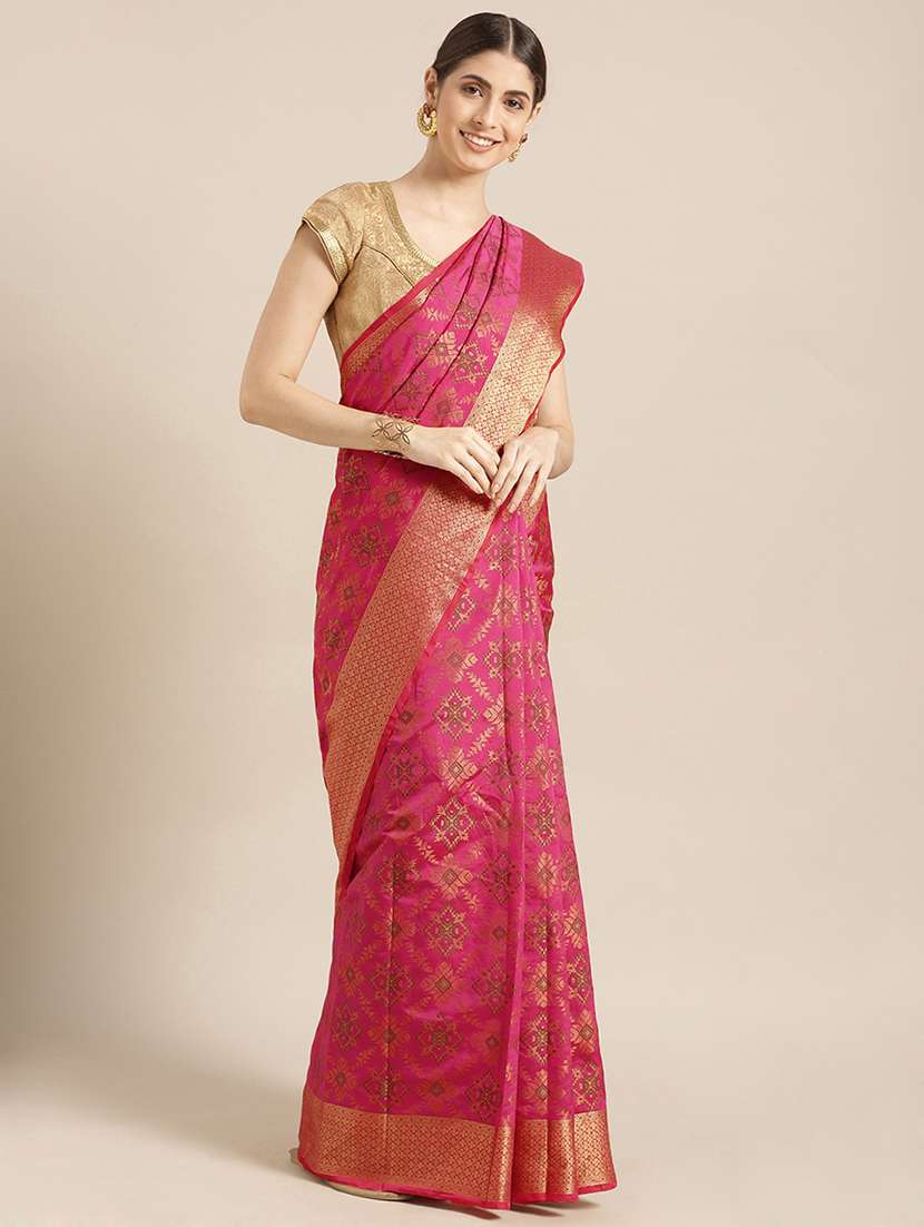 women's self design pink colored saree with blouse