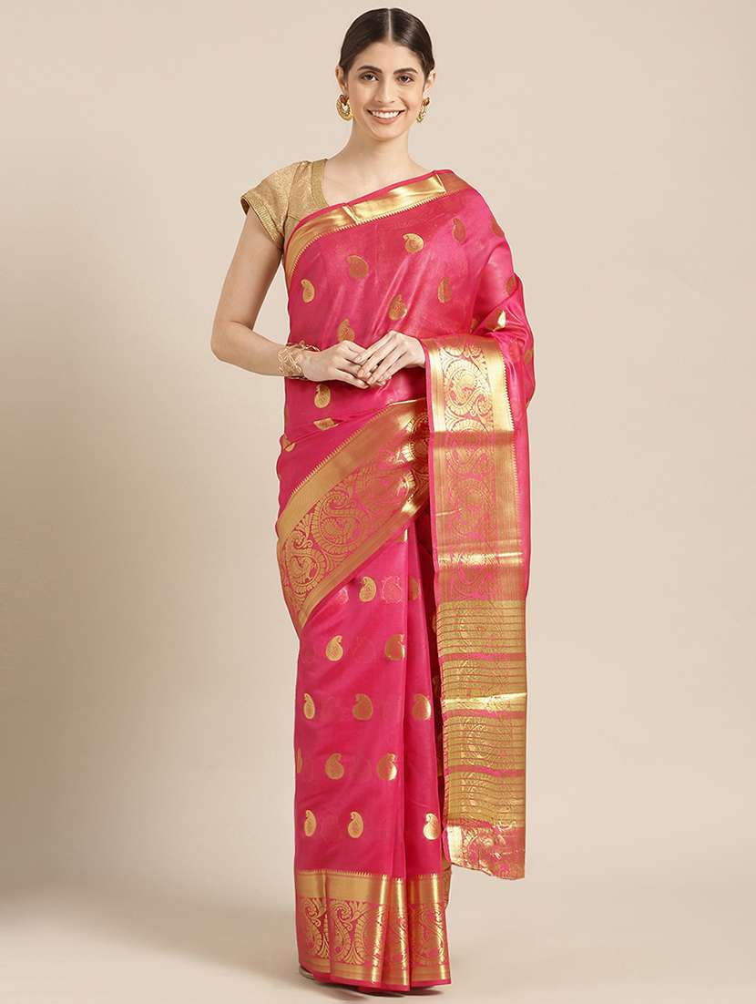 women's self design pink colored saree with blouse