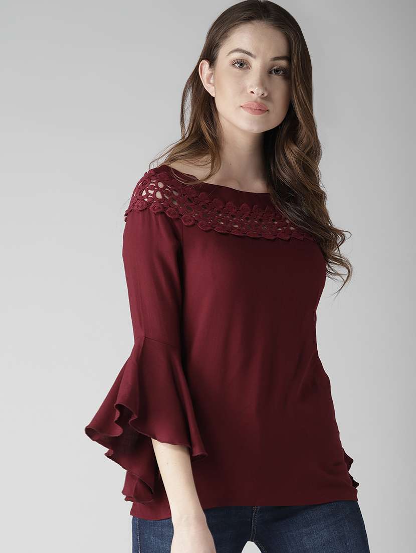 bell sleeves lace panel top 