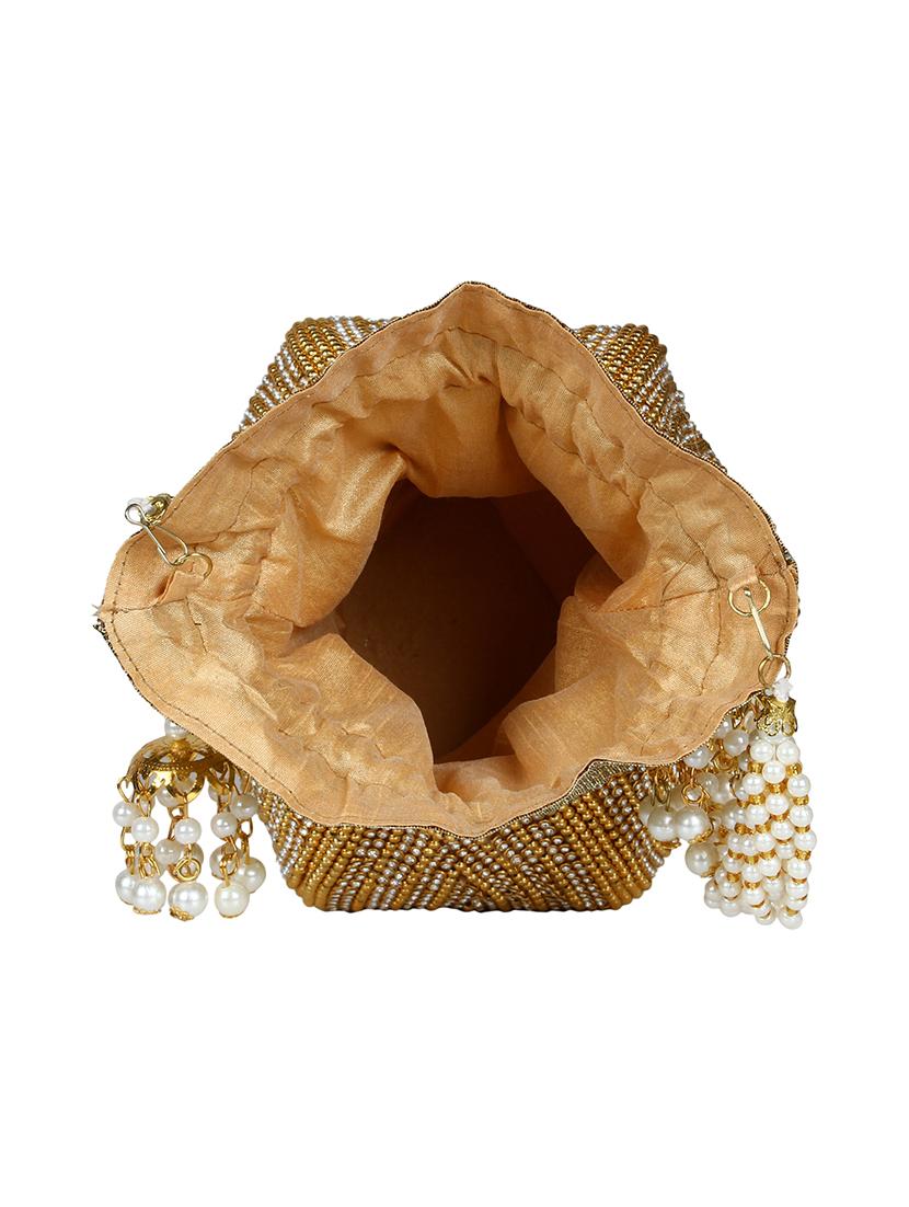 gold faux silk ethnic potli - 16843029 - Standard Image - 2