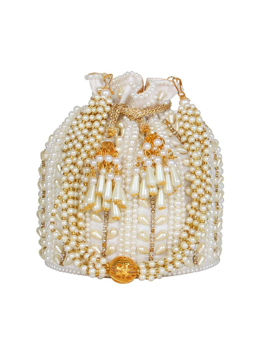 white faux silk ethnic potli