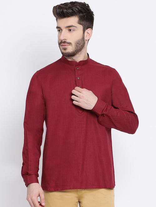 maroon solid short kurta - 16843315 - Standard Image - 0