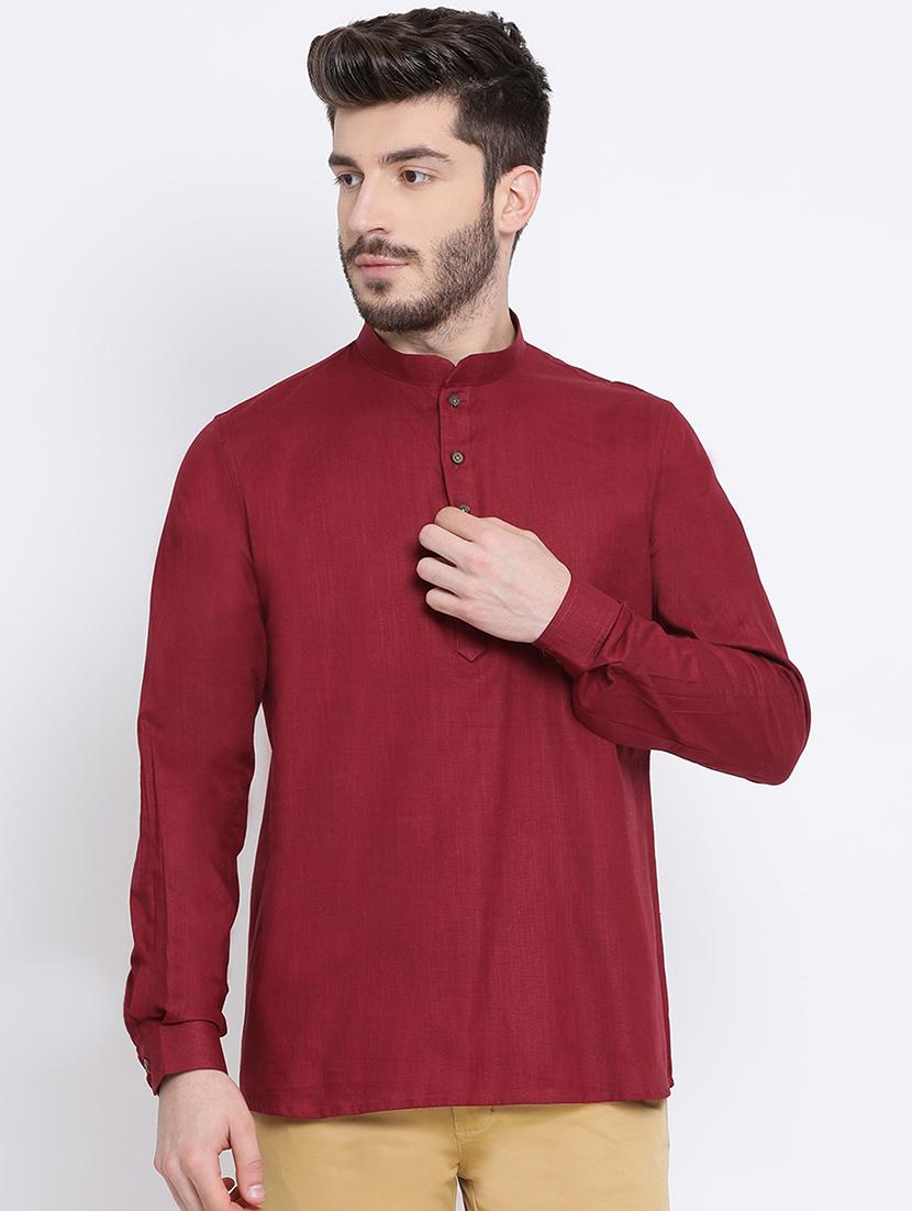 maroon solid short kurta - 16843315 - Zoom Image - 0