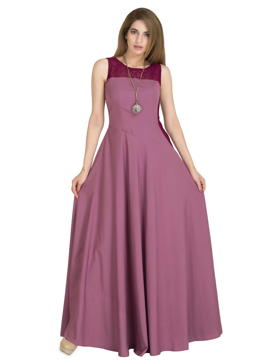 lace panel flared gown dress