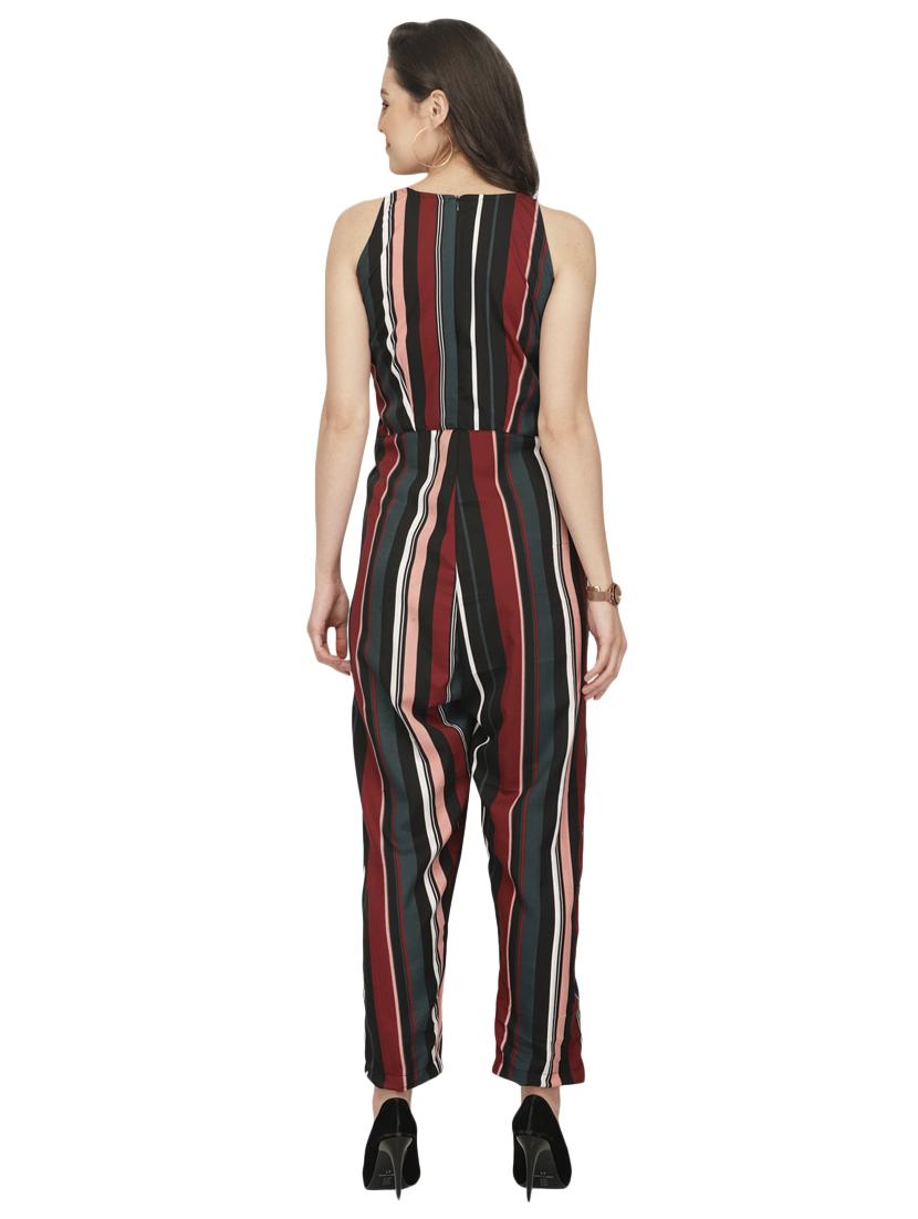 overlap neck striped jumpsuit - 16843955 - Standard Image - 2
