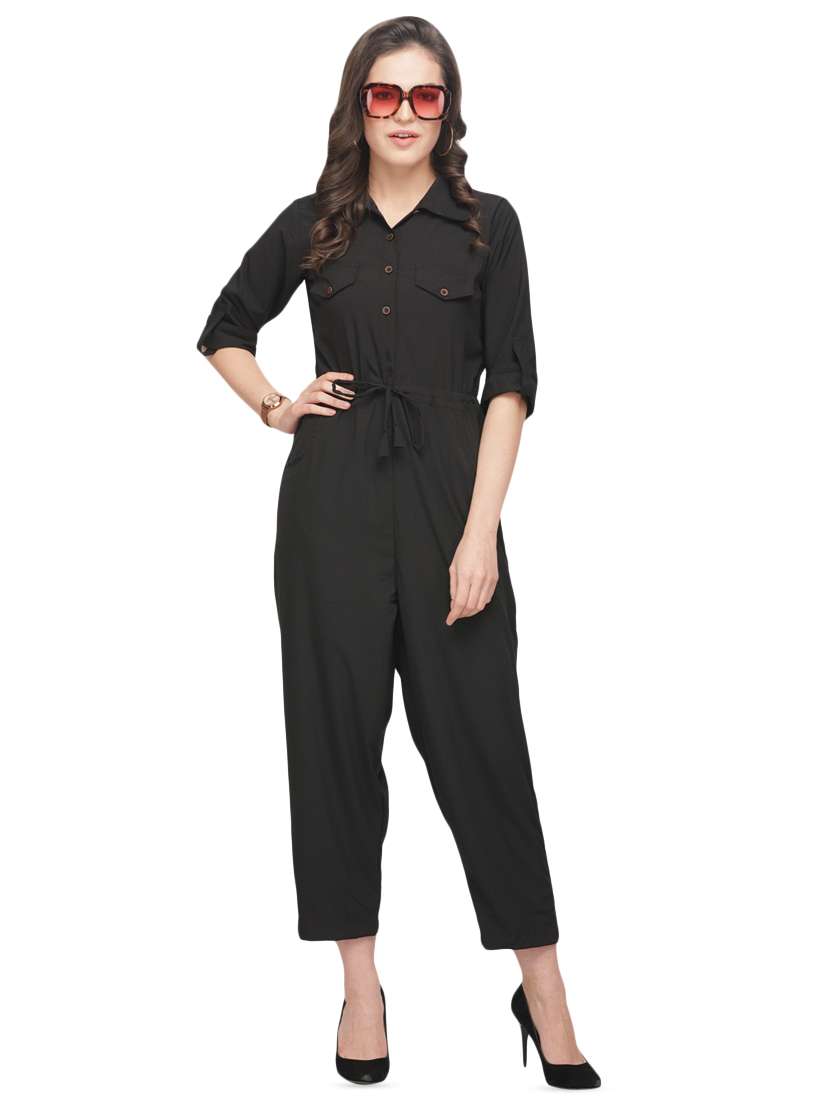 tie front solid jumpsuit 