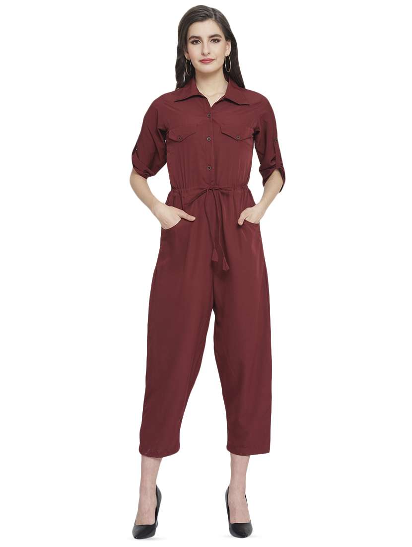 tie front solid jumpsuit 