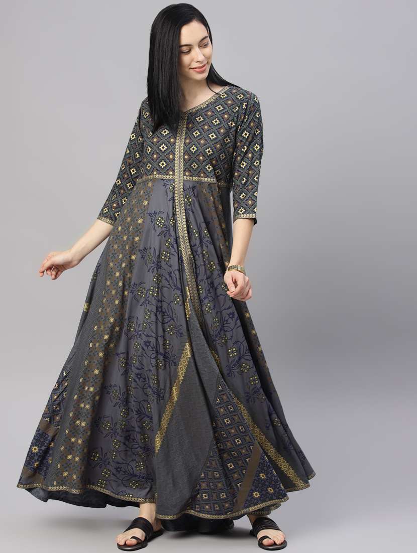 foil print flared kurta