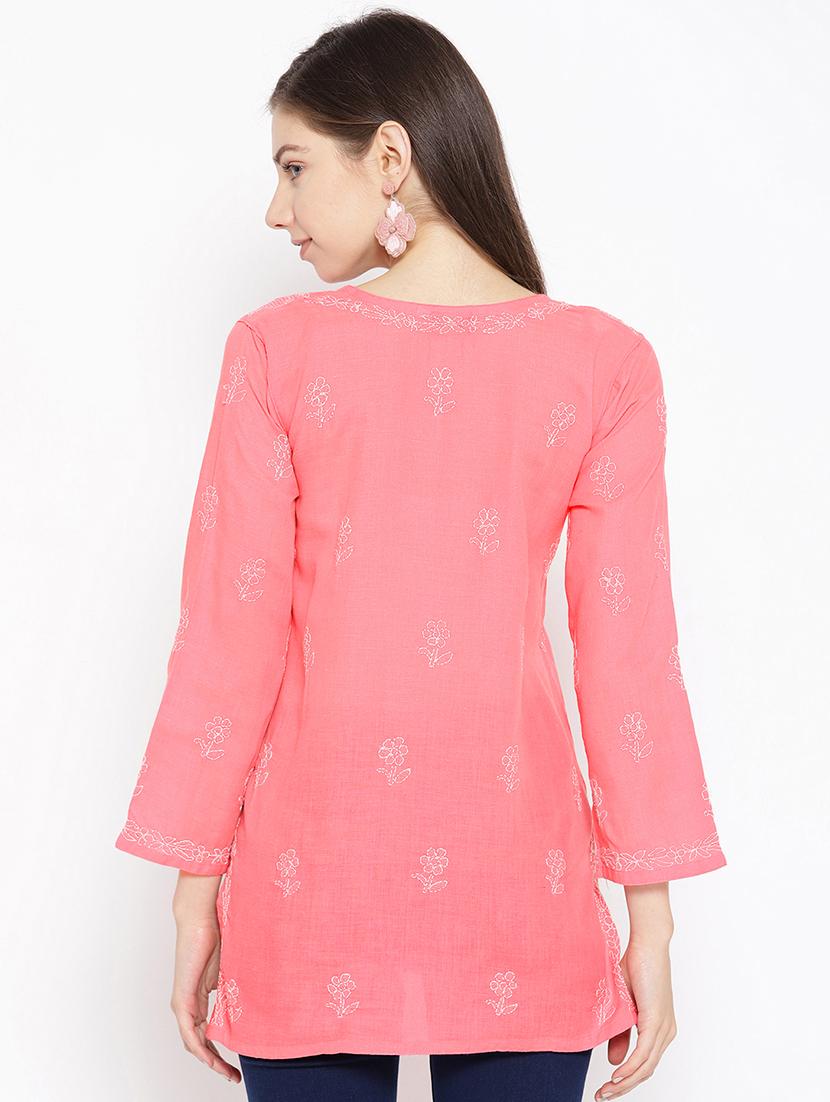 ada hand-embroidered pink chikankari kurti - 16847880 - Standard Image - 2