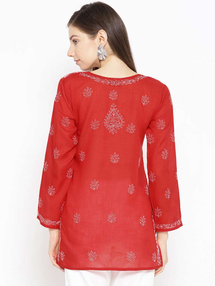 ada hand-embroidered red chikankari kurti - 16847882 -  Standard Image - 2