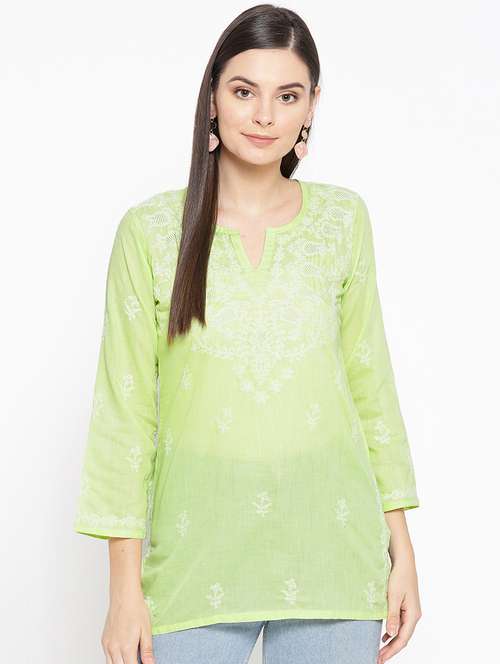  hand-embroidered green chikankari kurti - 16847883 -  Standard Image - 0