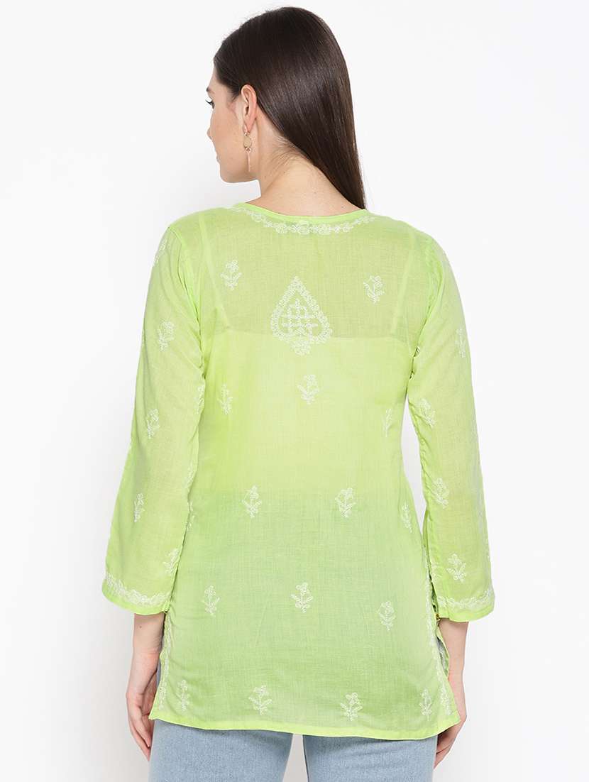 hand-embroidered green chikankari kurti - 16847883 - Standard Image - 2