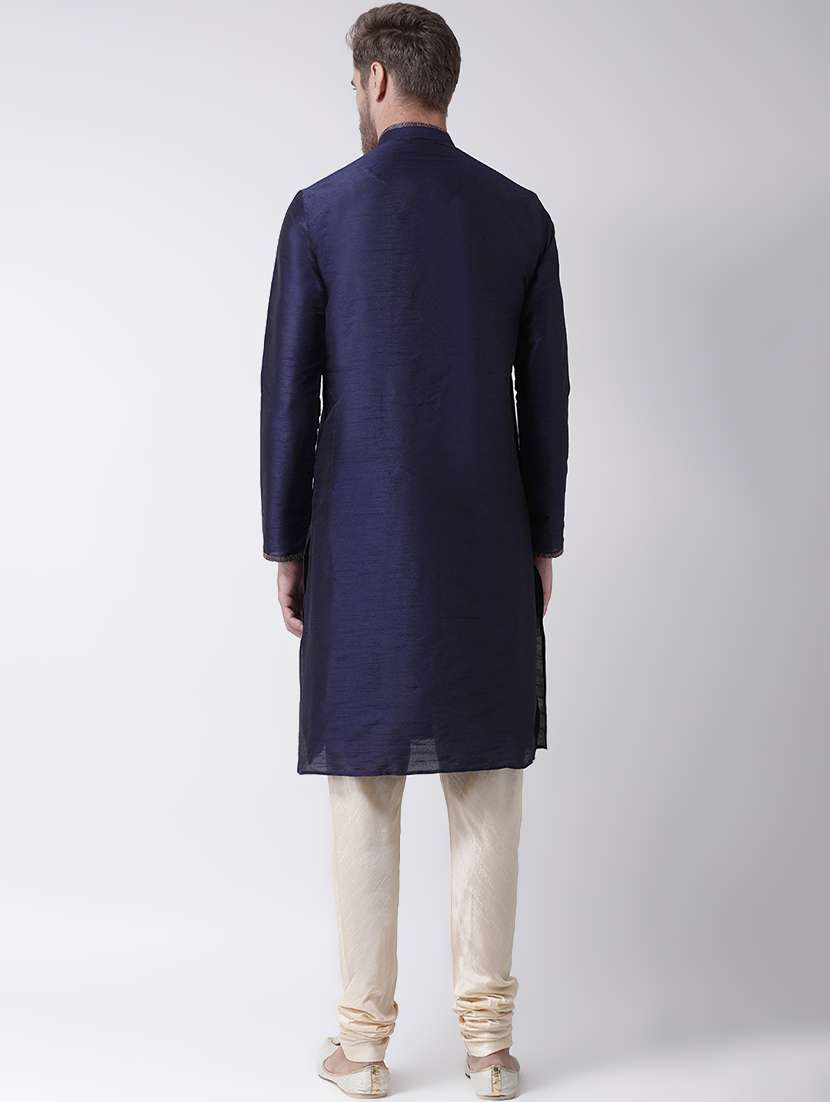 navy blue brocade kurta pyjama set - 16847917 - Standard Image - 2