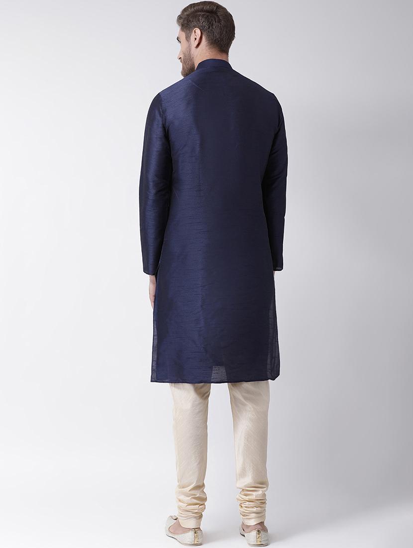 navy blue brocade kurta pyjama set - 16847920 - Standard Image - 2
