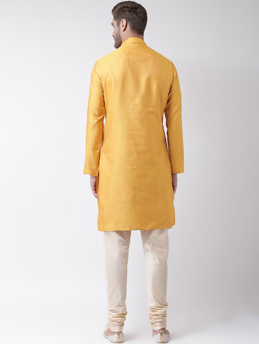 yellow jacquard kurta pyjama set - 16847922 - Standard Image - 2