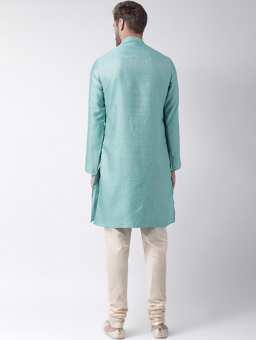 blue jacquard kurta pyjama set - 16847924 - Standard Image - 2